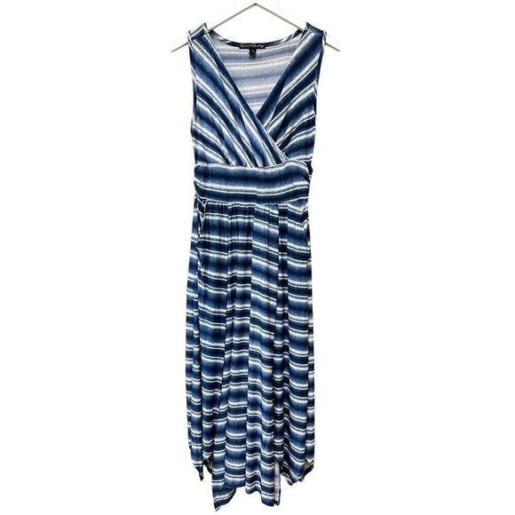French Laundry Dresses & Skirts - Vacation Euro Summer Blue White Ombre V-Neck Sleeveless Wrap Maxi Dress Size M
